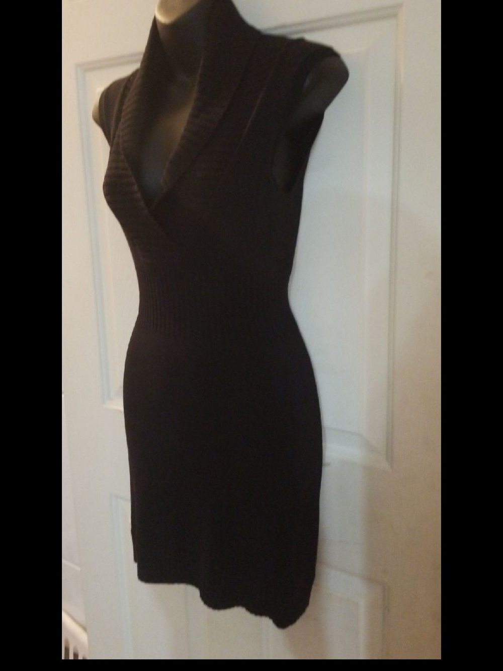 BCBGMaxAzria Black Sleeveless V-Neck Ribbed Knit Mini Dress